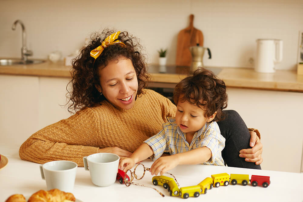 woman caring for child