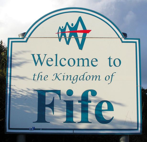 A sign reading ' Welcome to the Kingdom of Fife'