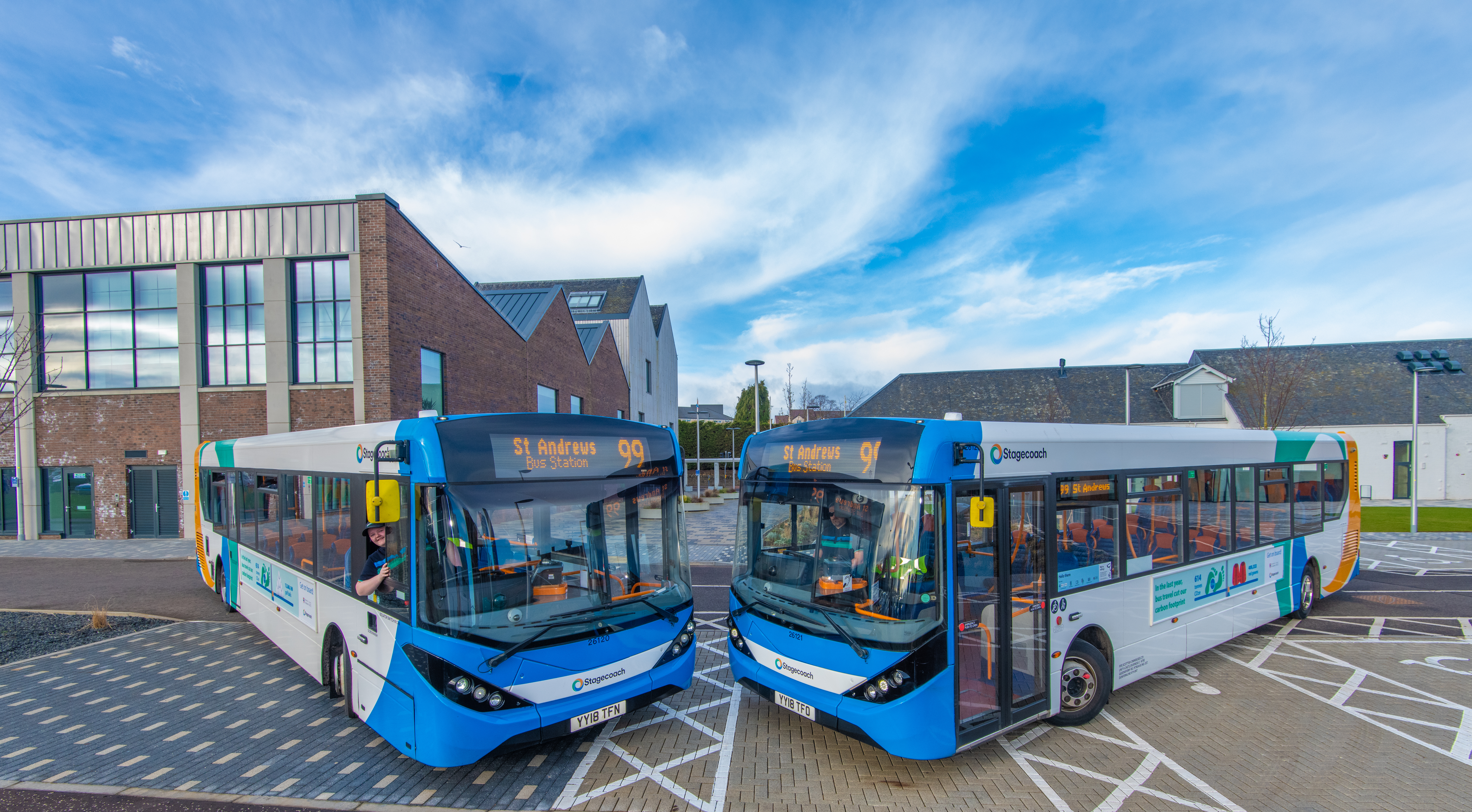 Stagecoach buses stop for a photo at the University of St Andrews
